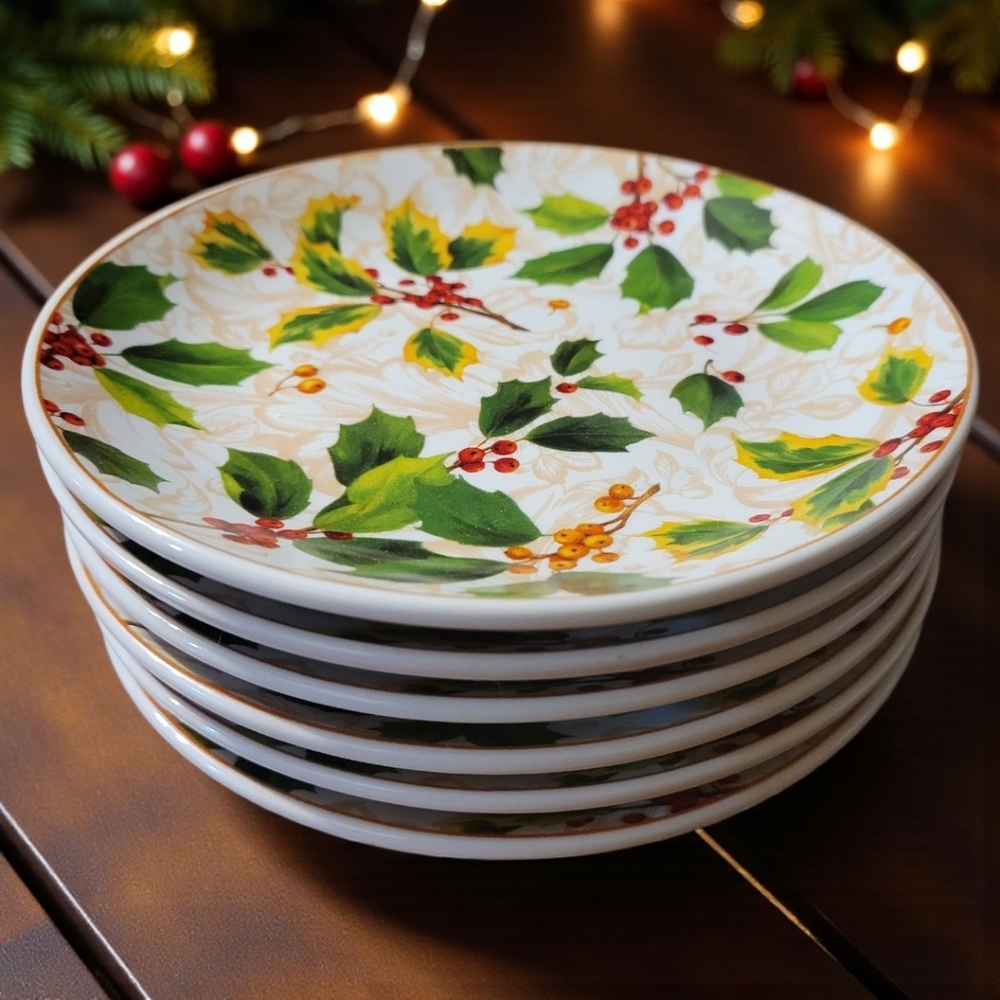 6 Vtg 70's Holly Santa Barbara Ceramics Pamela Gladding Canape Plates 6” Boxed
